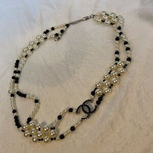 Chanel Black/White Pearl Logo Belt